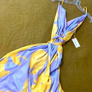 Lilac/yellow satin wrap dress